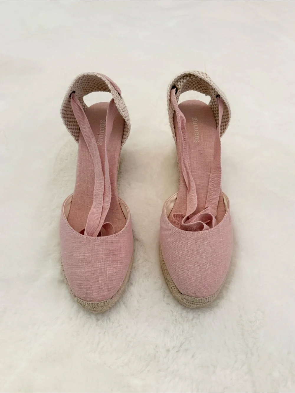 Soludos Blush Canvas Espadrille Wedge with Ankle Wrap